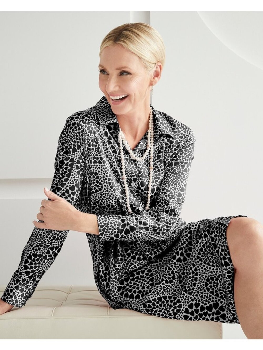 Chico's Women's Heart-Print Shirtdress, Black/White, Size 20/22-XXL